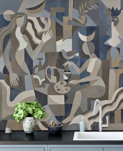 peinture murale abstraite personnalisable bleue et grise appelée Lunar Eclipse par Sir Edward