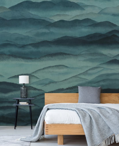 mural de paisagem abstrata personalizável verde escuro chamado Roerich Hills de Sir Edward mural de paisagem abstrata personalizável verde escuro chamado Roerich Hills de Sir Edward