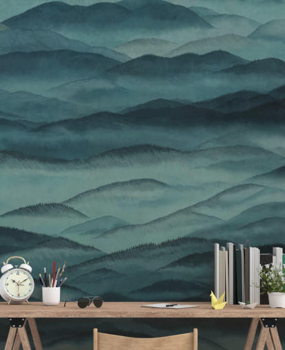 mural de paisaje abstracto personalizable de color verde oscuro llamado Roerich Hills de Sir Edward mural de paisaje abstracto personalizable de color verde oscuro llamado Roerich Hills de Sir Edward