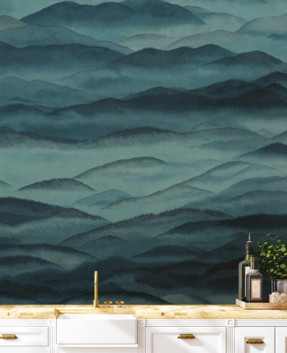dark green customisable abstract landscape mural called Roerich Hills from Sir Edward dark green customisable abstract landscape mural called Roerich Hills from Sir Edward