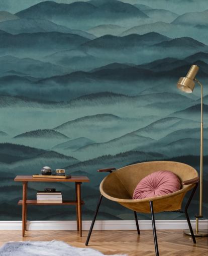 mural de paisaje abstracto personalizable de color verde oscuro llamado Roerich Hills de Sir Edward mural de paisaje abstracto personalizable de color verde oscuro llamado Roerich Hills de Sir Edward
