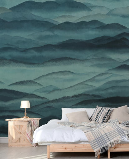 dark green customisable abstract landscape mural called Roerich Hills from Sir Edward