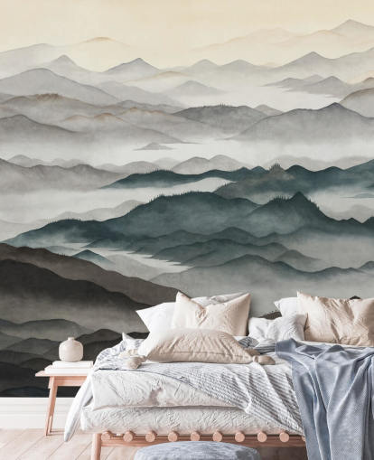 peinture murale abstraite de montagne personnalisable claire et foncée appelée Roerich Light peinture murale abstraite de montagne personnalisable claire et foncée appelée Roerich Light