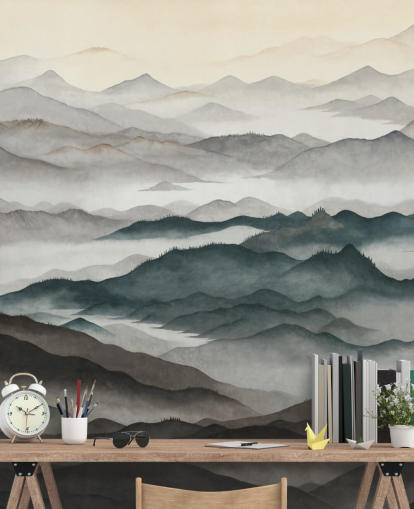 Helles und dunkles personalisierbares abstraktes Bergwandbild namens Roerich Light Helles und dunkles personalisierbares abstraktes Bergwandbild namens Roerich Light