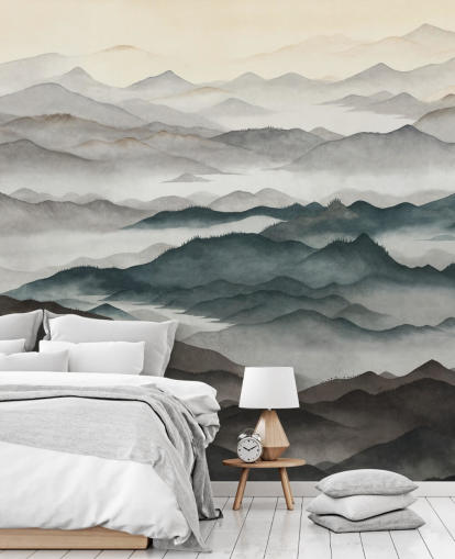 mural de montanha abstrato personalizável claro e escuro chamado Roerich Light mural de montanha abstrato personalizável claro e escuro chamado Roerich Light
