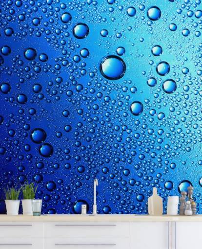 Blauwe regendruppels muurschildering