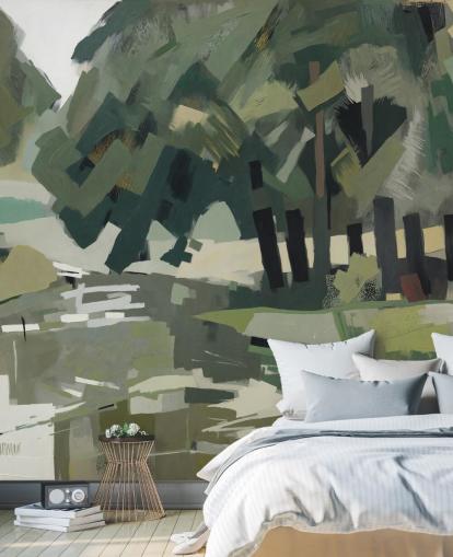 customisable green abstract forest mural called Velvet Forest from Sir Edward for bedrooms and living rooms customisable green abstract forest mural called Velvet Forest from Sir Edward for bedrooms and living rooms