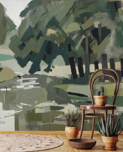 customisable green abstract forest mural called Velvet Forest from Sir Edward for bedrooms and living rooms