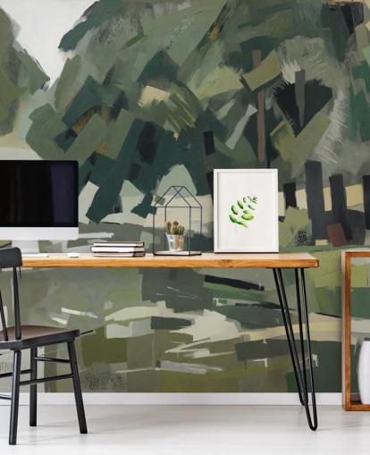 aanpasbare groene abstracte bosmuurschildering genaamd Velvet Forest van Sir Edward voor slaapkamers en woonkamers aanpasbare groene abstracte bosmuurschildering genaamd Velvet Forest van Sir Edward voor slaapkamers en woonkamers
