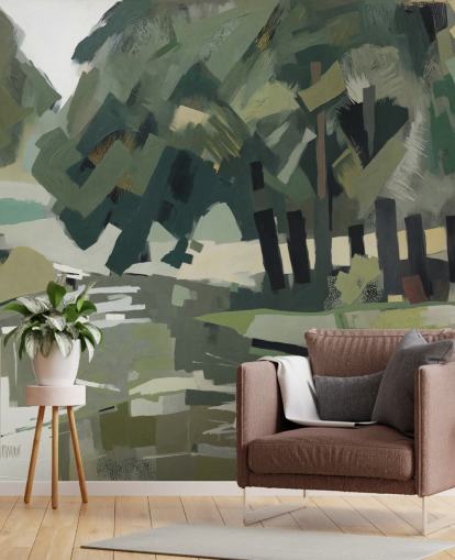 mural de bosque abstracto verde personalizable llamado Velvet Forest de Sir Edward para dormitorios y salas de estar mural de bosque abstracto verde personalizable llamado Velvet Forest de Sir Edward para dormitorios y salas de estar