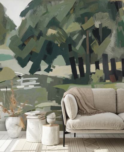 peinture murale abstraite verte personnalisable appelée Velvet Forest de Sir Edward pour les chambres et les salons peinture murale abstraite verte personnalisable appelée Velvet Forest de Sir Edward pour les chambres et les salons
