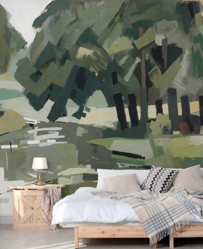 mural de bosque abstracto verde personalizable llamado Velvet Forest de Sir Edward para dormitorios y salas de estar mural de bosque abstracto verde personalizable llamado Velvet Forest de Sir Edward para dormitorios y salas de estar