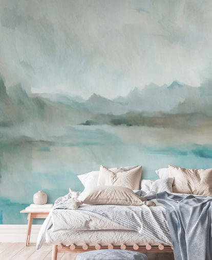 personalisierbares abstraktes Wandbild in Blau und Grau namens Velvet Horizon von Sir Edward für Badezimmer und Küchen personalisierbares abstraktes Wandbild in Blau und Grau namens Velvet Horizon von Sir Edward für Badezimmer und Küchen