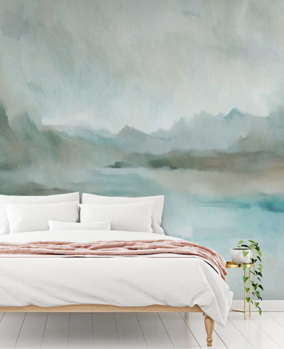 blue and grey customisable abstract mural called Velvet Horizon from Sir Edward for bathrooms and kitchens