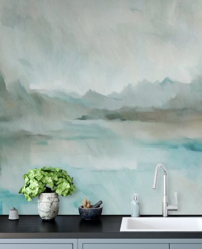 blue and grey customisable abstract mural called Velvet Horizon from Sir Edward for bathrooms and kitchens