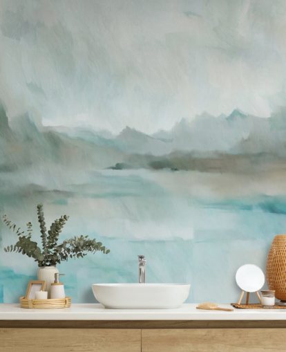 peinture murale abstraite personnalisable bleue et grise appelée Velvet Horizon de Sir Edward pour les salles de bain et les cuisines peinture murale abstraite personnalisable bleue et grise appelée Velvet Horizon de Sir Edward pour les salles de bain et les cuisines