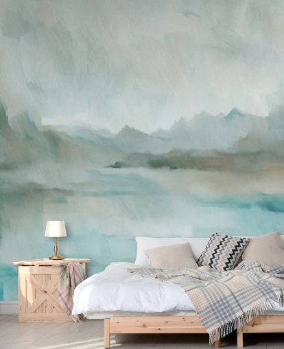 mural abstracto personalizable azul y gris llamado Velvet Horizon de Sir Edward para baños y cocinas
