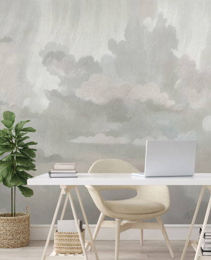 mural abstracto gris de nubes llamado Velvet Smoke de Sir Edward para oficinas en casa