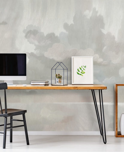 murale grigio con nuvole astratte chiamato Velvet Smoke di Sir Edward per uffici domestici