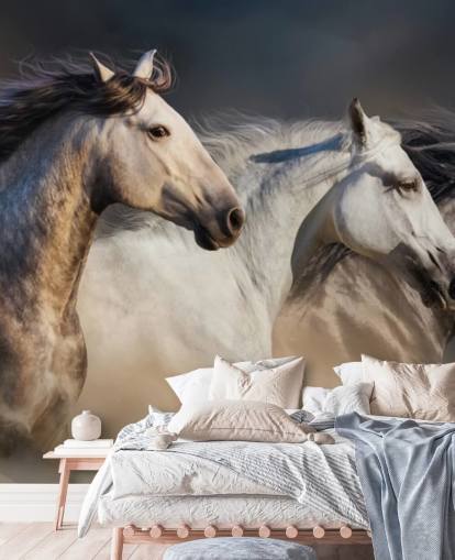 Papel pintado Caballos grises, blancos y negros corriendo