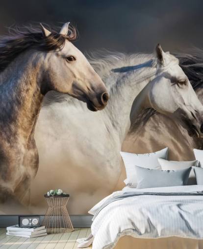 Papel pintado Caballos grises, blancos y negros corriendo