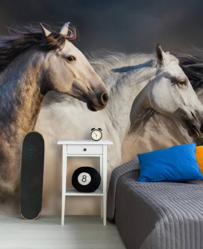 Grey, White and Black Horses Running Wallpaper