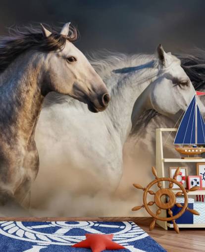 Grey, White and Black Horses Running Wallpaper