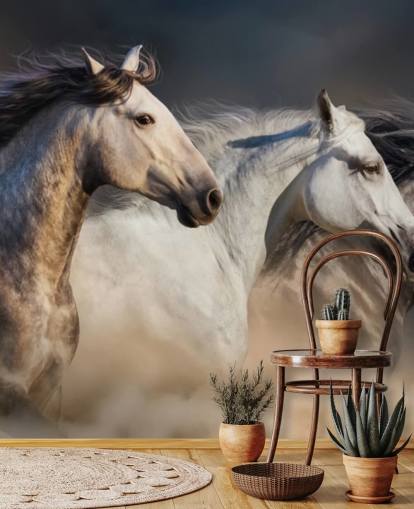 Papel pintado Caballos grises, blancos y negros corriendo