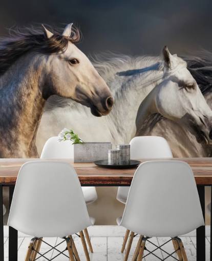 Grey, White and Black Horses Running Wallpaper