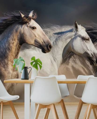 Grey, White and Black Horses Running Wallpaper