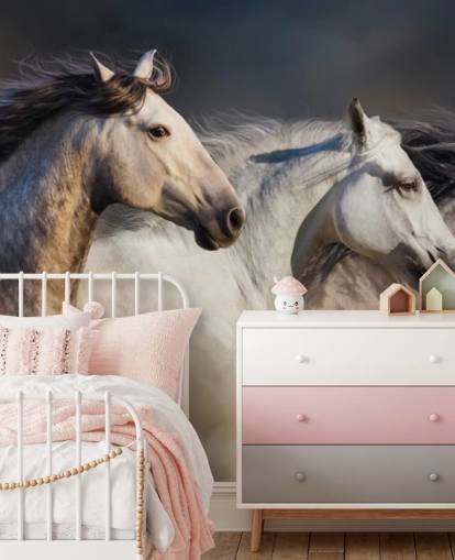 Grijs, wit en zwart Horses Running Wallpaper