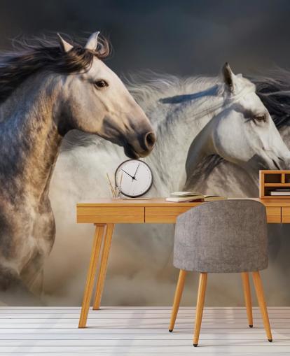 Papier Peint Chevaux Gris, Blancs et Noirs Papier Peint Chevaux Gris, Blancs et Noirs