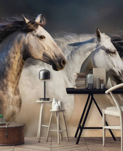 Papel pintado Caballos grises, blancos y negros corriendo
