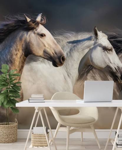 Papel pintado Caballos grises, blancos y negros corriendo