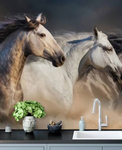 Papel pintado Caballos grises, blancos y negros corriendo