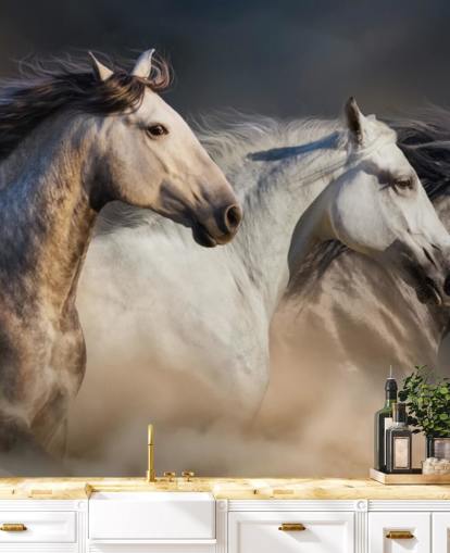 Grey, White and Black Horses Running Wallpaper