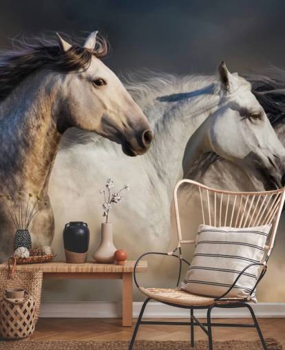 Grey, White and Black Horses Running Wallpaper