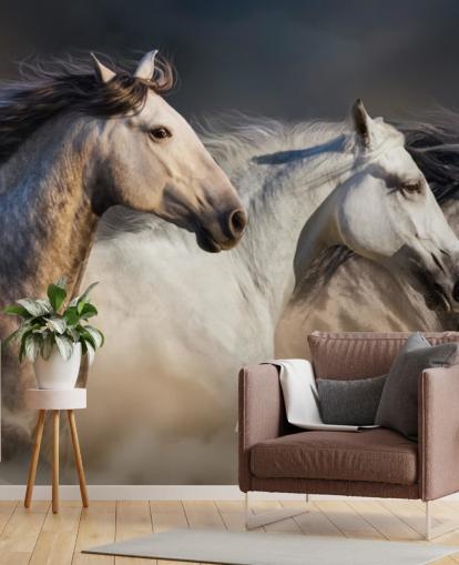 Grijs, wit en zwart Horses Running Wallpaper