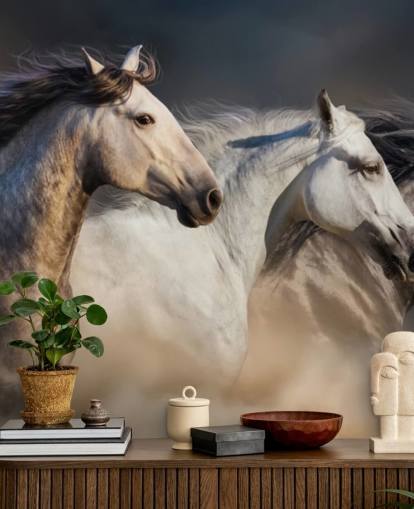 Grey, White and Black Horses Running Wallpaper