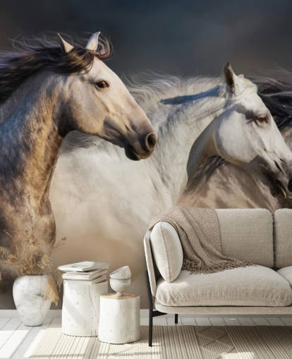 Grey, White and Black Horses Running Wallpaper