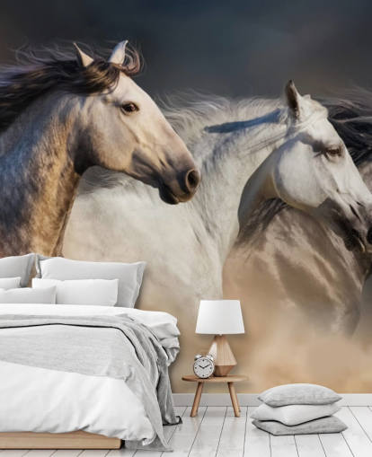 Grey, White and Black Horses Running Wallpaper