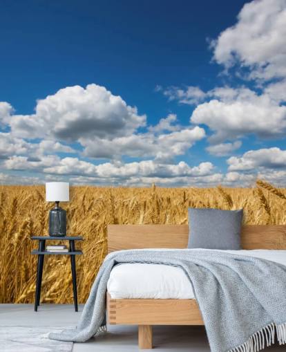 Wheat Field with Blue Sky Wall Mural