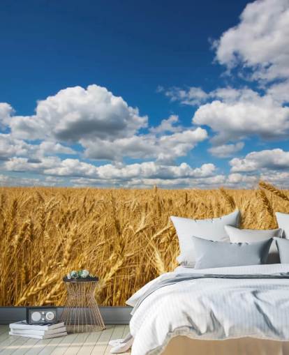 Wheat Field with Blue Sky Wall Mural