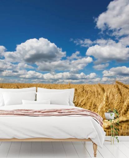 Wheat Field with Blue Sky Wall Mural