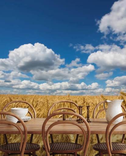 Decorazione murale con campo di grano e cielo blu