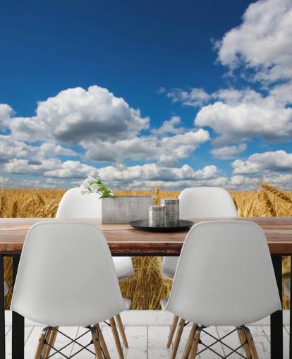 Wheat Field with Blue Sky Wall Mural