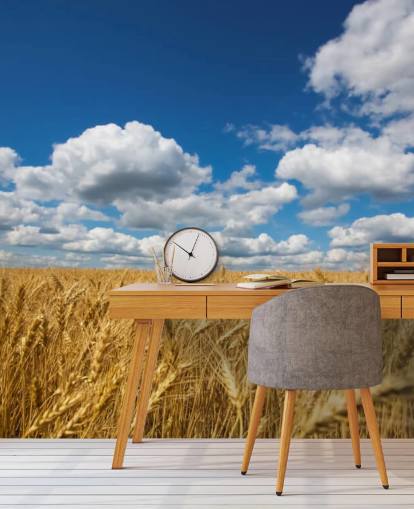 Wheat Field with Blue Sky Wall Mural