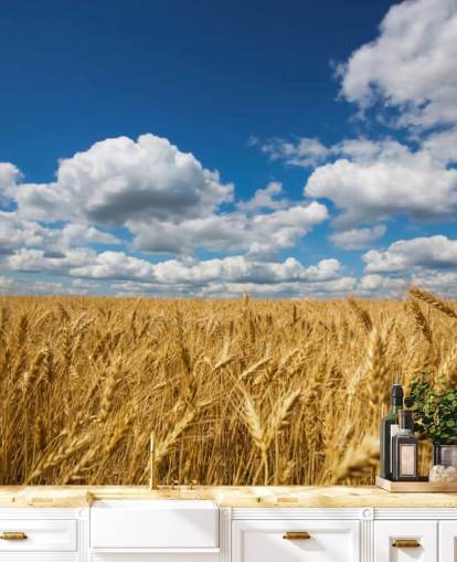 Decorazione murale con campo di grano e cielo blu