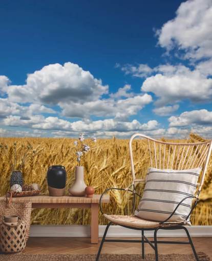 Wheat Field with Blue Sky Wall Mural