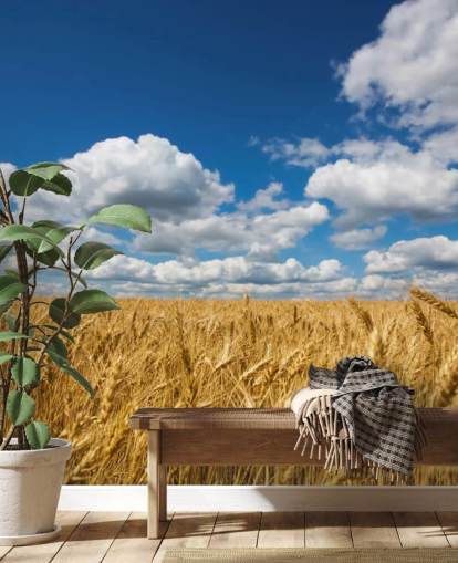 Wheat Field with Blue Sky Wall Mural